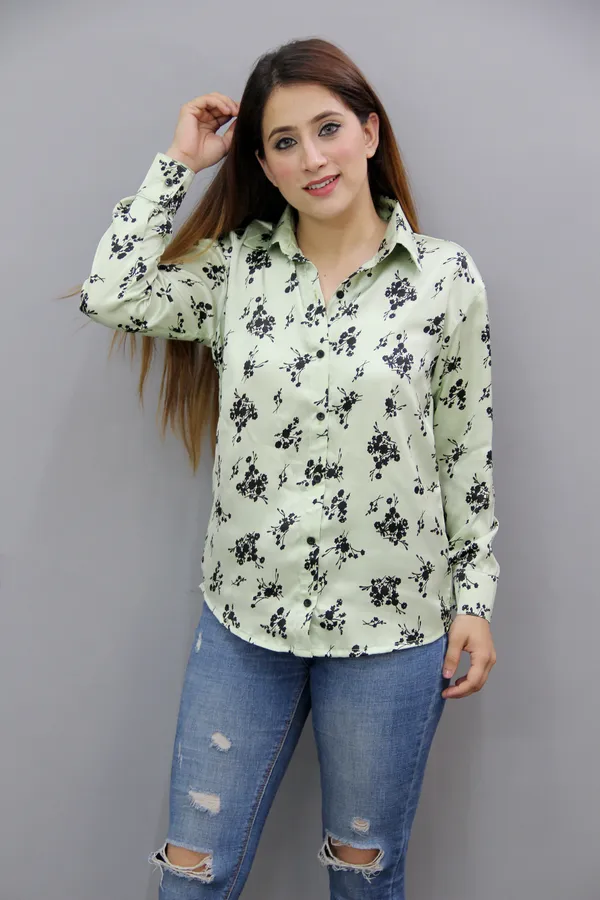 Black_&_Light_Green_Satin_Full_Sleeve_Printed_Hip_Length_Regular_Fit_Shirt_For_Women