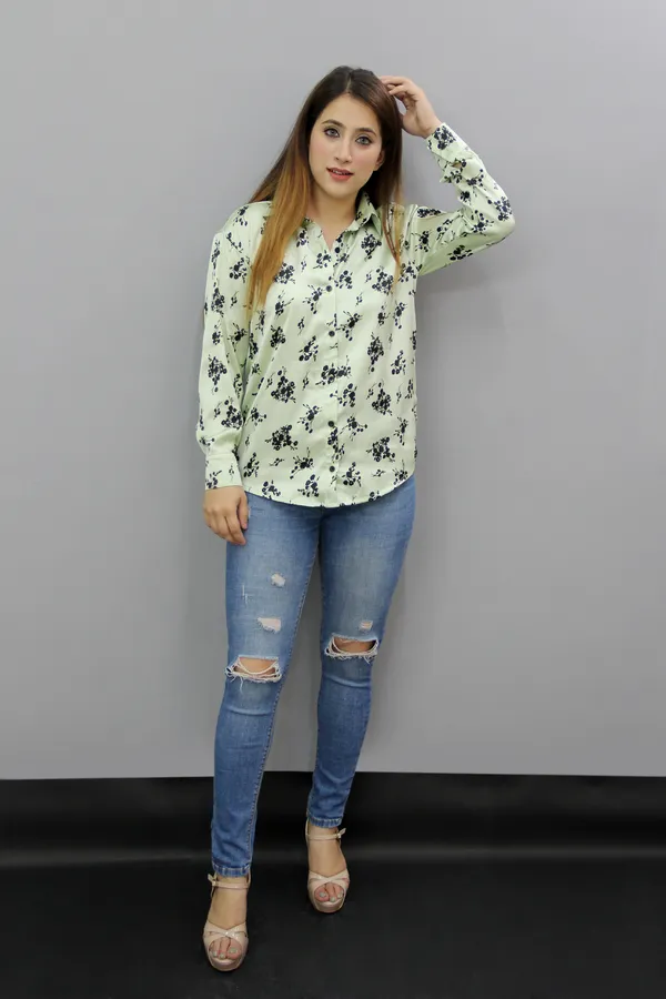 Black_&_Light_Green_Satin_Full_Sleeve_Printed_Hip_Length_Regular_Fit_Shirt_For_Women