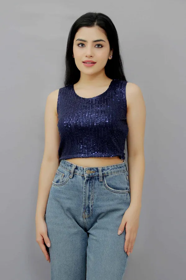 Blue_Party_Embellished_Tops_For_Women