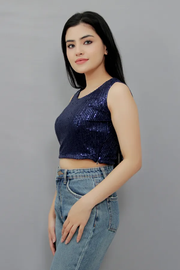 Blue_Party_Embellished_Tops_For_Women