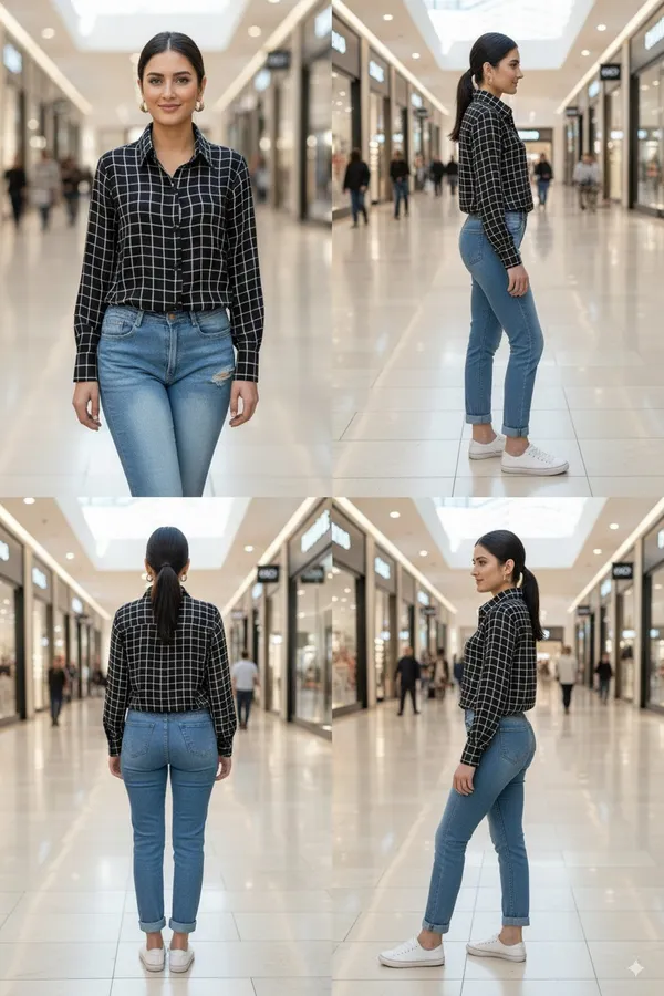 Black_Cotton_Blend_Full_Sleeve_Checkered_Hip_Length_Relaxed_Fit_Shirt_For_Women
