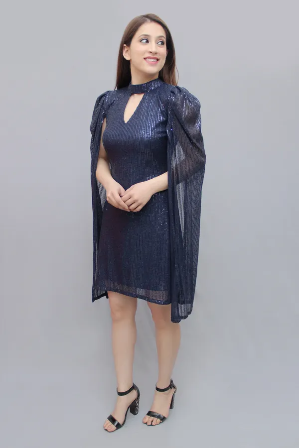 Women_A-line_Dark_Blue_Above_Knee/Mid_Thigh_Length_Dress