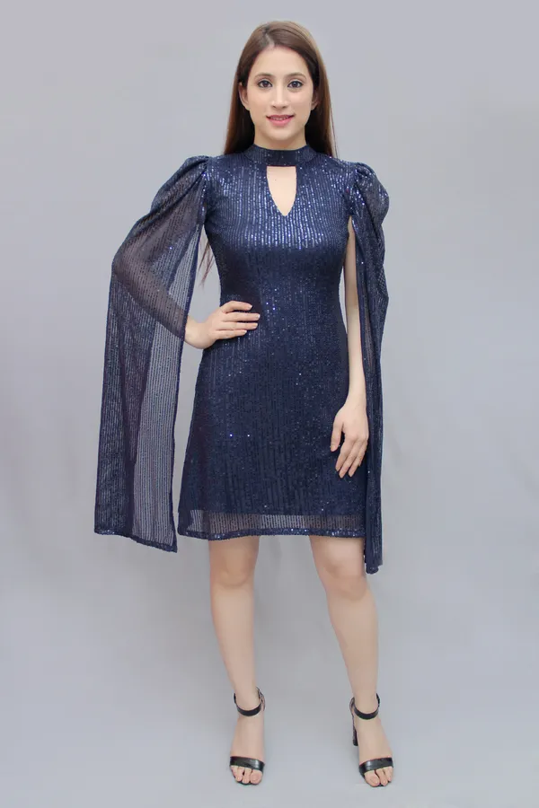 Women_A-line_Dark_Blue_Above_Knee/Mid_Thigh_Length_Dress