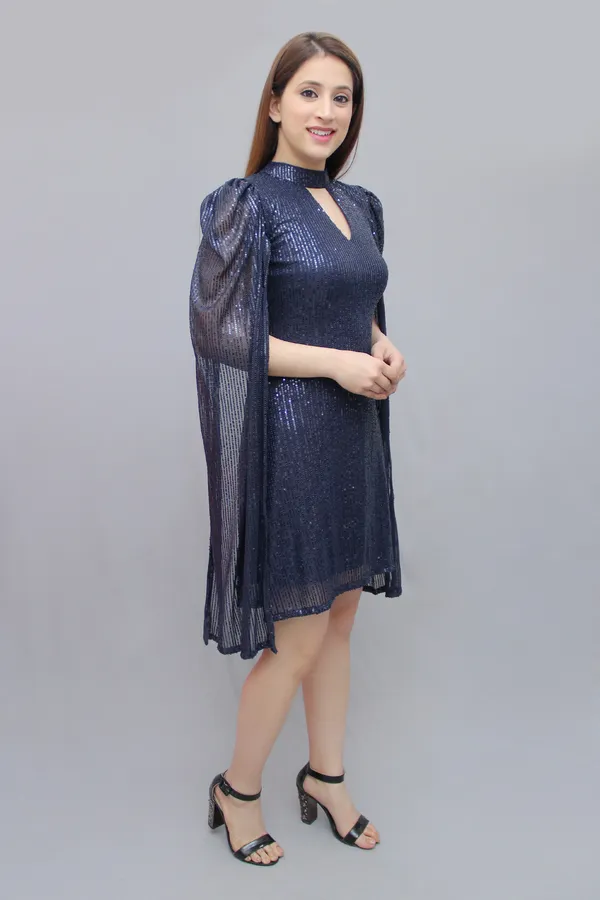 Women_A-line_Dark_Blue_Above_Knee/Mid_Thigh_Length_Dress