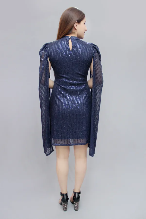 Women_A-line_Dark_Blue_Above_Knee/Mid_Thigh_Length_Dress