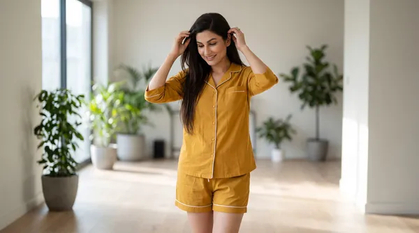 Mustard_Night_Suit_-_3/4th_Sleeves_-_White_Piping