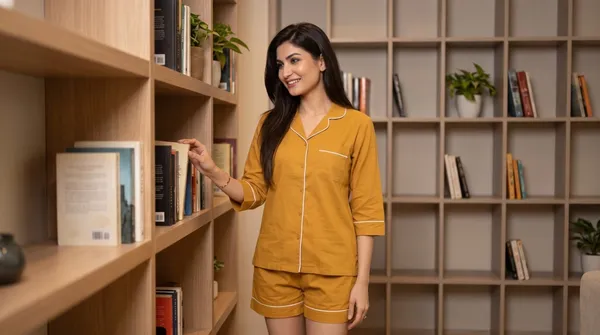 Mustard_Night_Suit_-_3/4th_Sleeves_-_White_Piping