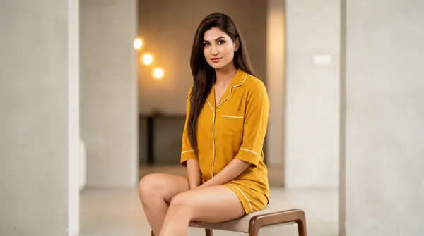 Mustard_Night_Suit_-_3/4th_Sleeves_-_White_Piping