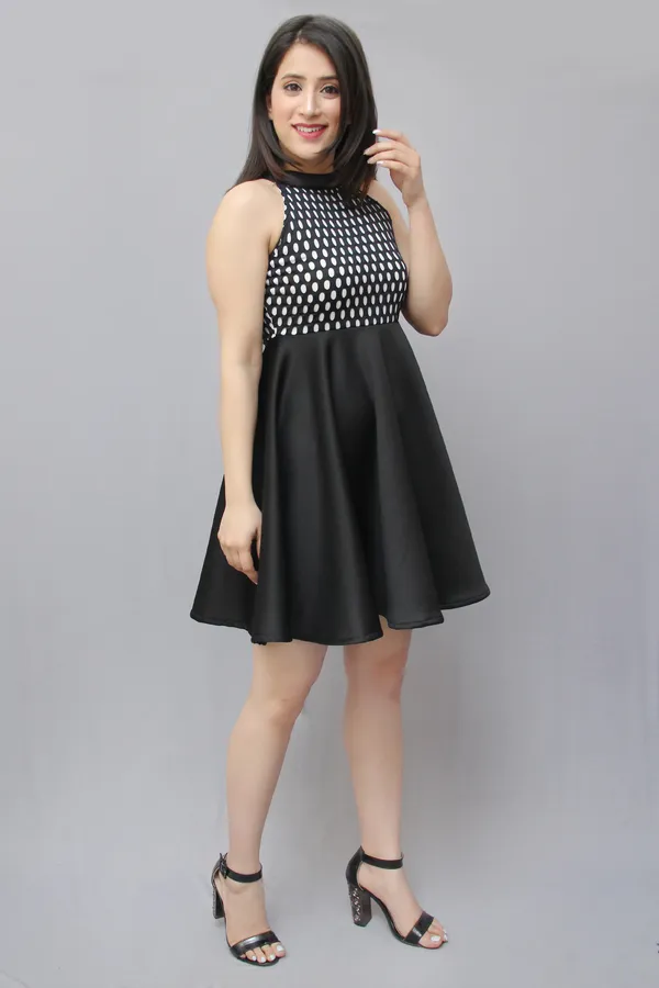 Drop_Waist_Black_Knee_Length_Dress_For_Women