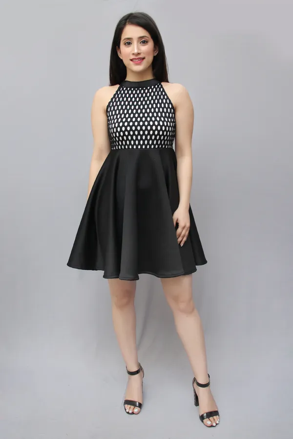 Drop_Waist_Black_Knee_Length_Dress_For_Women