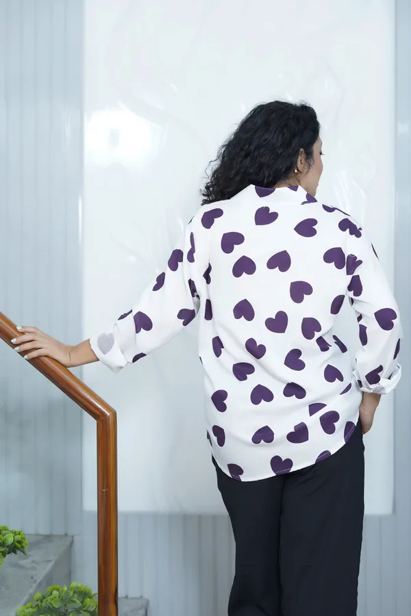 White_Rayon_Women_Summer_Shirt_With_Printed_Purple_Hearts