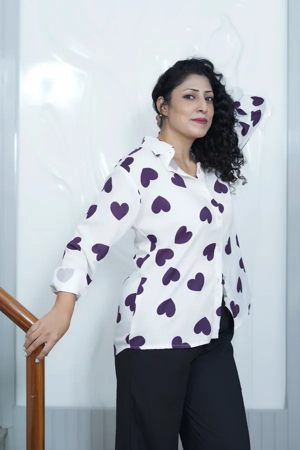 White_Rayon_Women_Summer_Shirt_With_Printed_Purple_Hearts