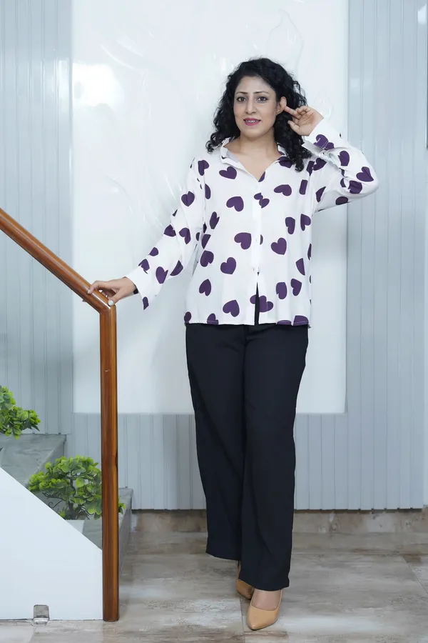 White_Rayon_Women_Summer_Shirt_With_Printed_Purple_Hearts