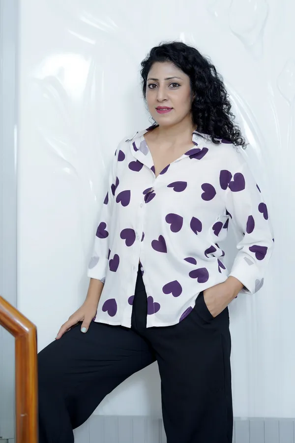 White_Rayon_Women_Summer_Shirt_With_Printed_Purple_Hearts