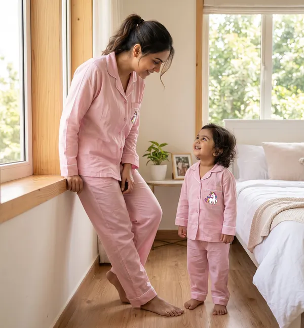 Pink_Color_Mom_and_Kid_Twinning_Night_Suit_Sets_-_Pack_of_2