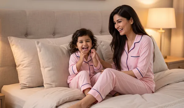Pink_Color_Mom_and_Kid_Twinning_Night_Suit_Sets_-_Pack_of_2