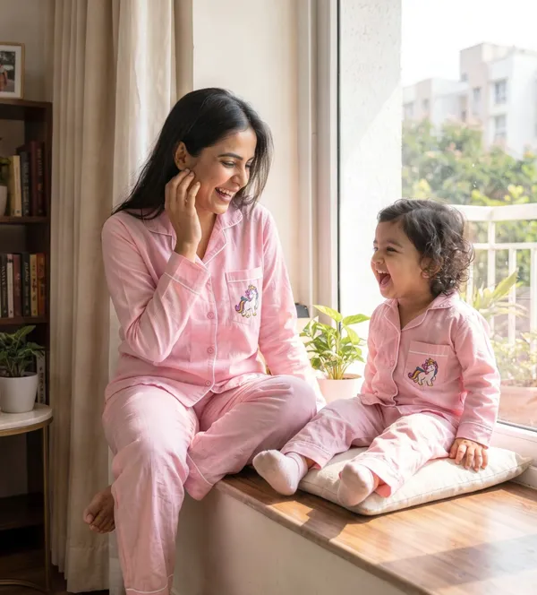 Pink_Color_Mom_and_Kid_Twinning_Night_Suit_Sets_-_Pack_of_2