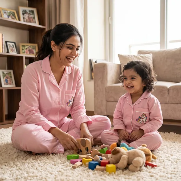 Pink_Color_Mom_and_Kid_Twinning_Night_Suit_Sets_-_Pack_of_2