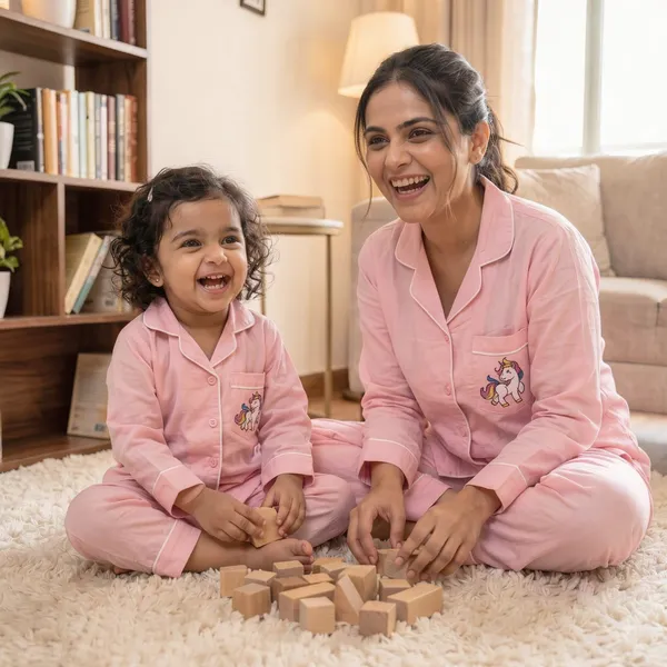 Pink_Color_Mom_and_Kid_Twinning_Night_Suit_Sets_-_Pack_of_2