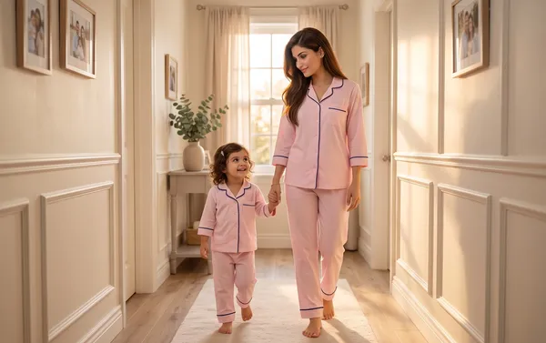 Pink_Color_Mom_and_Kid_Twinning_Night_Suit_Sets_-_Pack_of_2