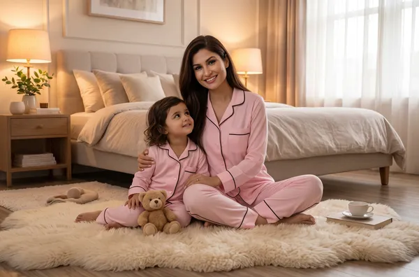 Pink_Color_Mom_and_Kid_Twinning_Night_Suit_Sets_-_Pack_of_2