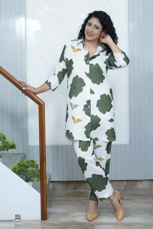 White_&_Green_Floral_Print_Co-Ord_Set_For_Women