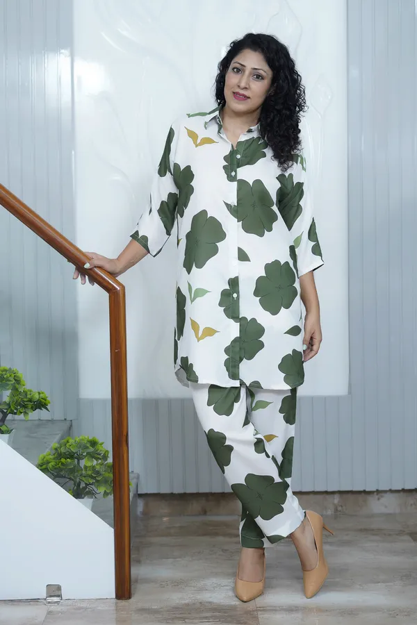 White_&_Green_Floral_Print_Co-Ord_Set_For_Women
