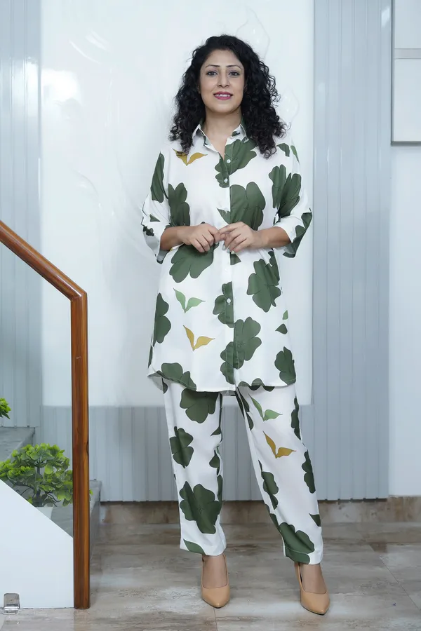 White_&_Green_Floral_Print_Co-Ord_Set_For_Women