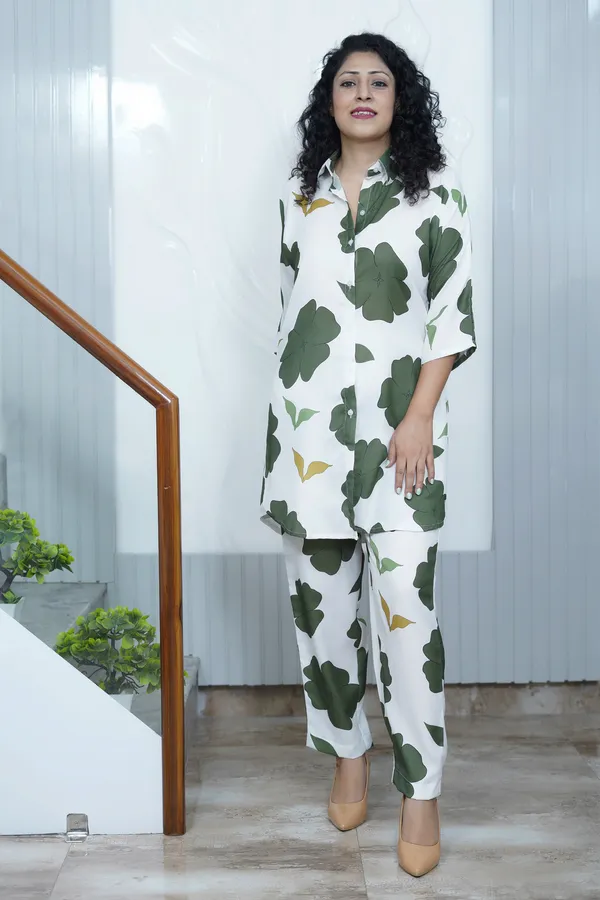 White_&_Green_Floral_Print_Co-Ord_Set_For_Women