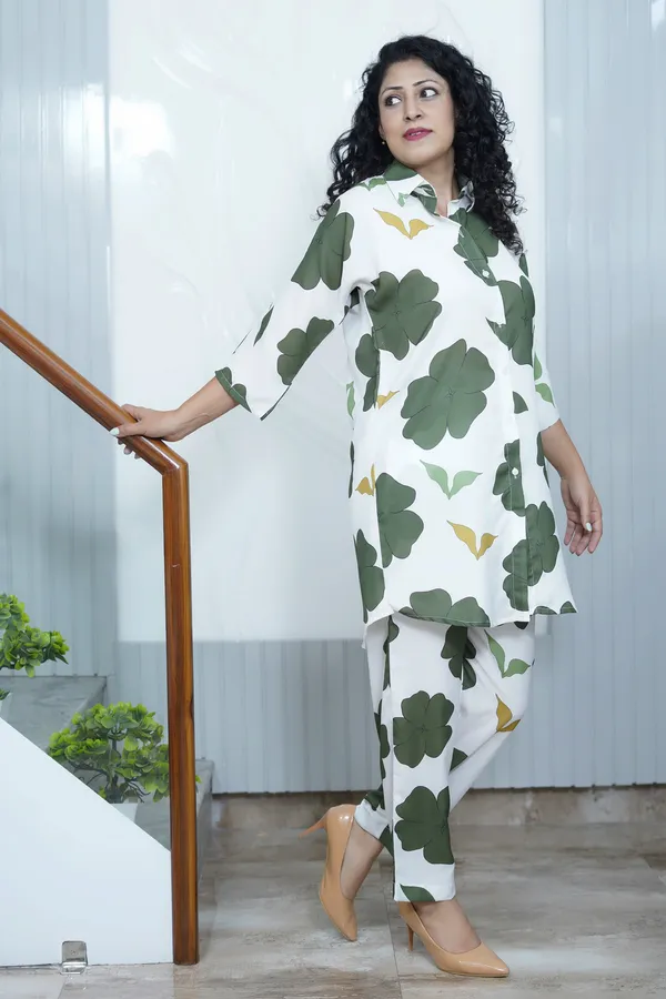 White_&_Green_Floral_Print_Co-Ord_Set_For_Women