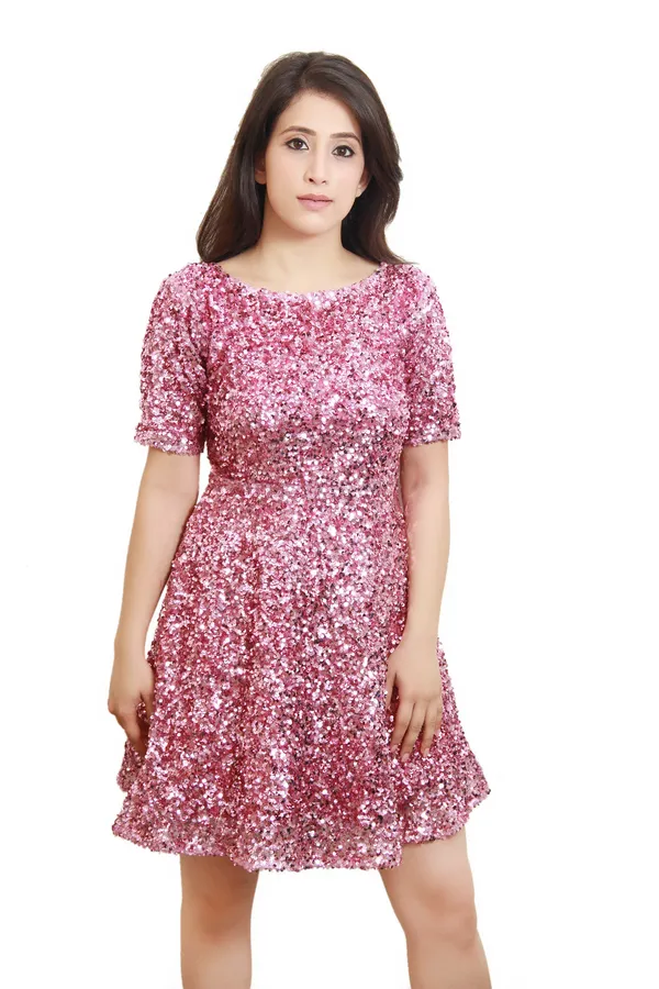 Women_Skater_Pink_Above_Knee/Mid_Thigh_Length_Dress