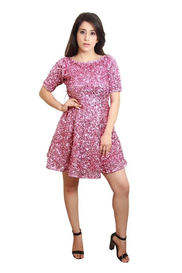 Women_Skater_Pink_Above_Knee/Mid_Thigh_Length_Dress