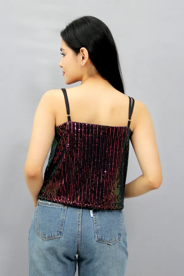 Party_Noodle_Straps_Embellished_Women_Maroon,_Black,_Green_Top