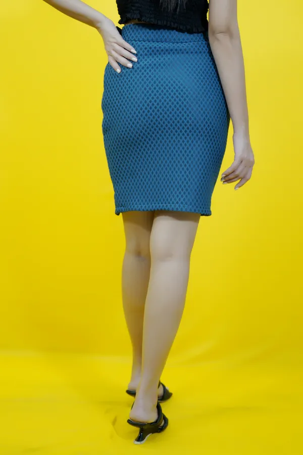 Blue_Self_Design_Lycra_Blend_Tube_Mini/Short__Regular_Skirt_For_Women