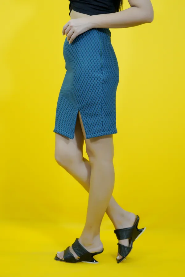 Blue_Self_Design_Lycra_Blend_Tube_Mini/Short__Regular_Skirt_For_Women