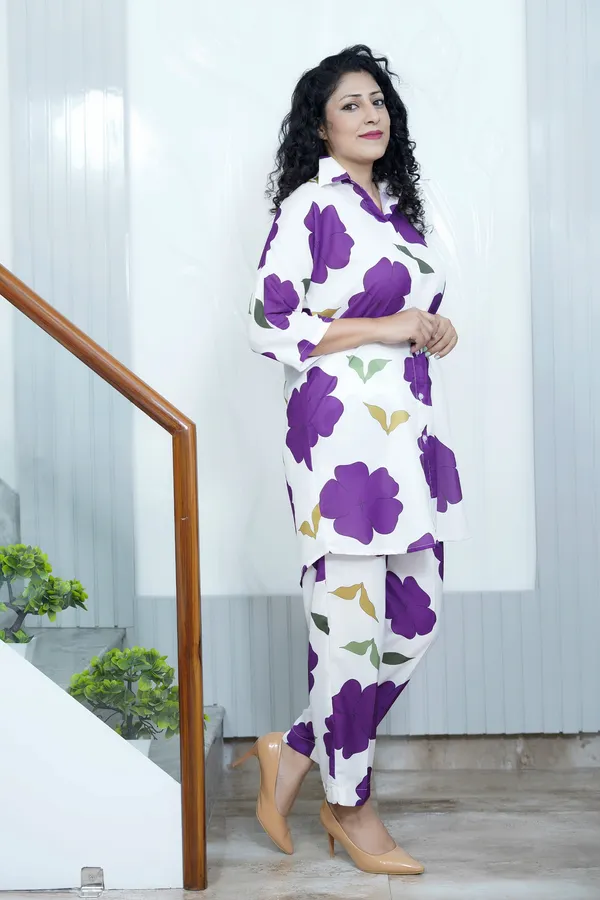 White_&_Purple_Floral_Print_Co-Ord_Set_For_Women