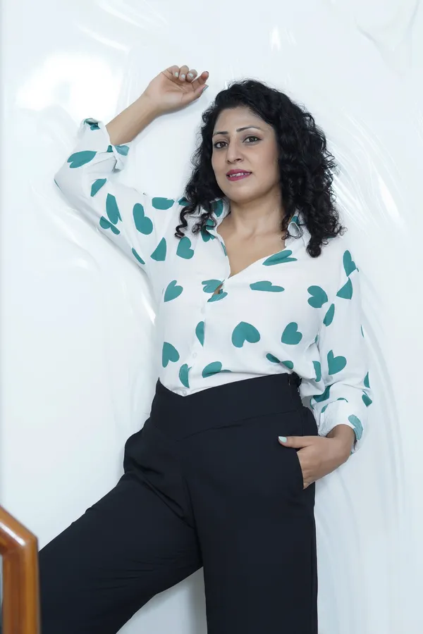 White_Rayon_Women_Summer_Shirt_With_Printed_Green_Hearts