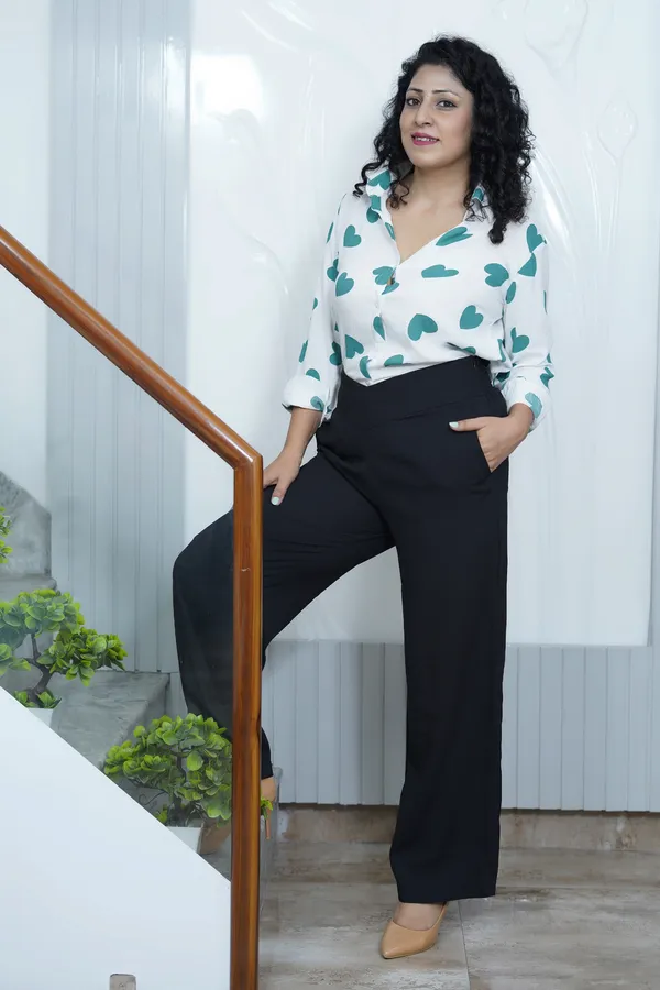 White_Rayon_Women_Summer_Shirt_With_Printed_Green_Hearts