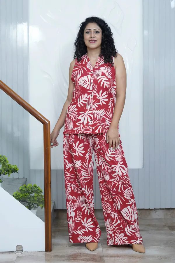 Rust_Orange_Tropical_Print_Co-Ord_Set_For_Women