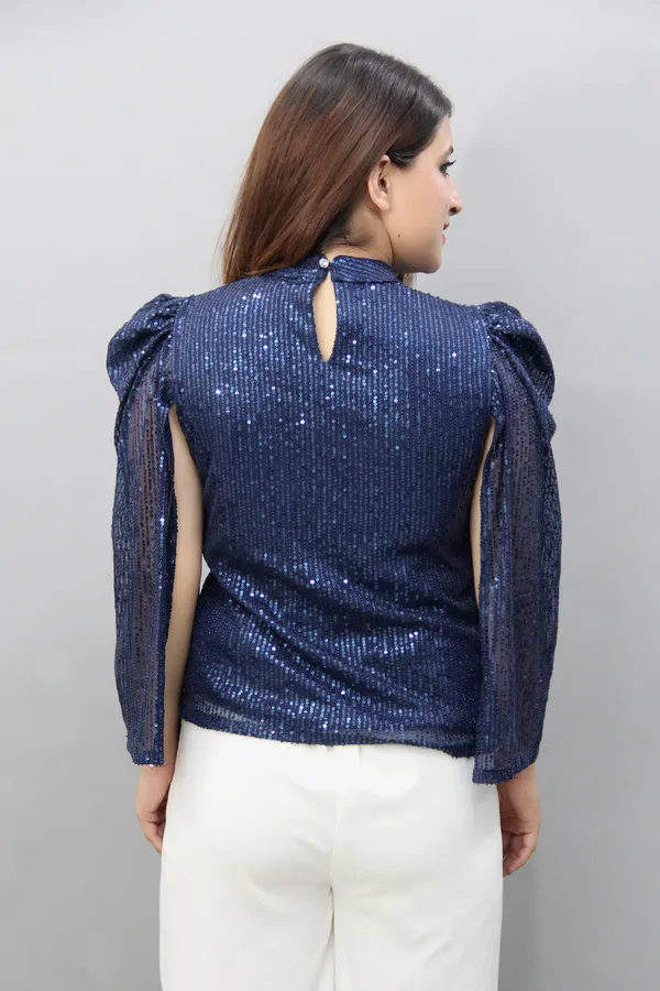 Blue_Party_Embellished_Sequin_Tops_For_Women