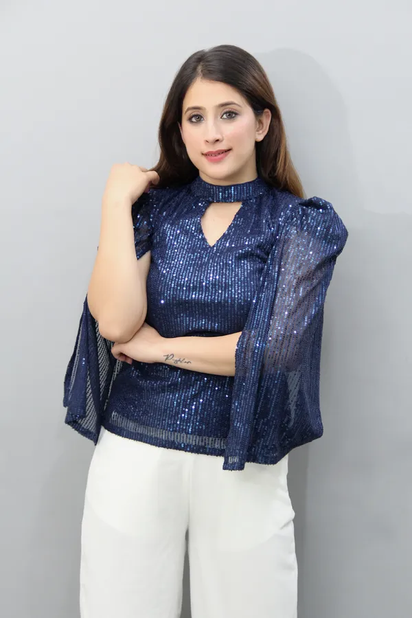 Blue_Party_Embellished_Sequin_Tops_For_Women