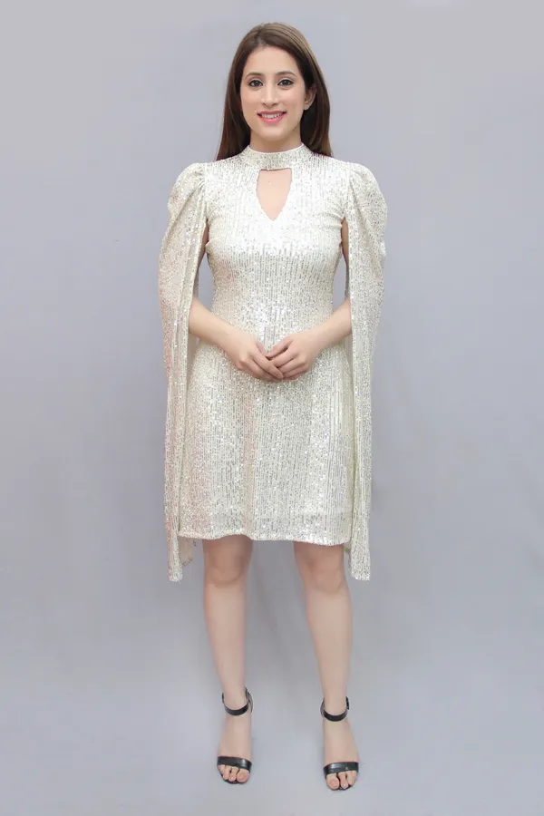 White__Sequin_Cape_Sleeves_Party_Dress