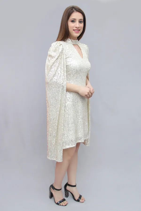 White__Sequin_Cape_Sleeves_Party_Dress
