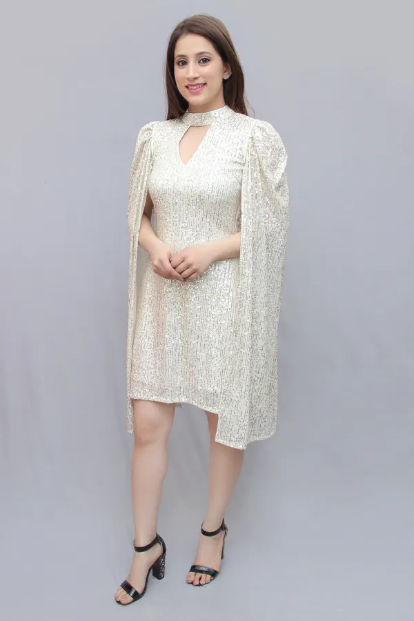 White__Sequin_Cape_Sleeves_Party_Dress