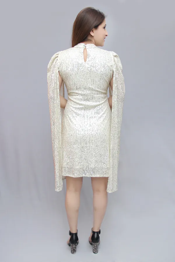 White__Sequin_Cape_Sleeves_Party_Dress