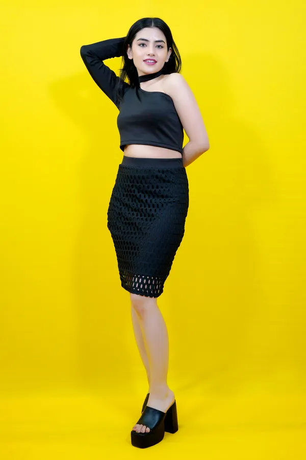 Women_Self_Design_Tube_Black_Skirt