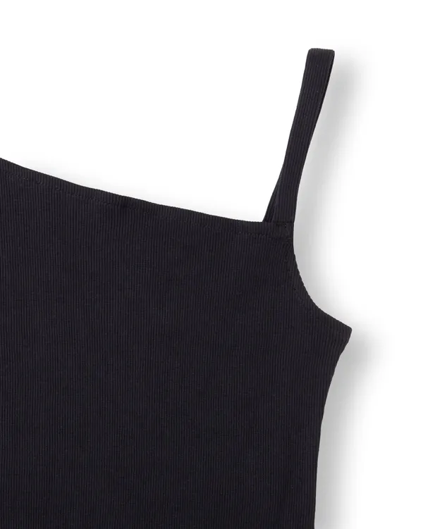 Black_Solid_Rib_Casual_Dress_For_Girls