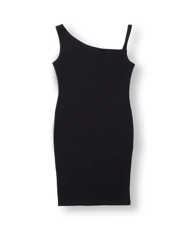 Black_Solid_Rib_Casual_Dress_For_Girls