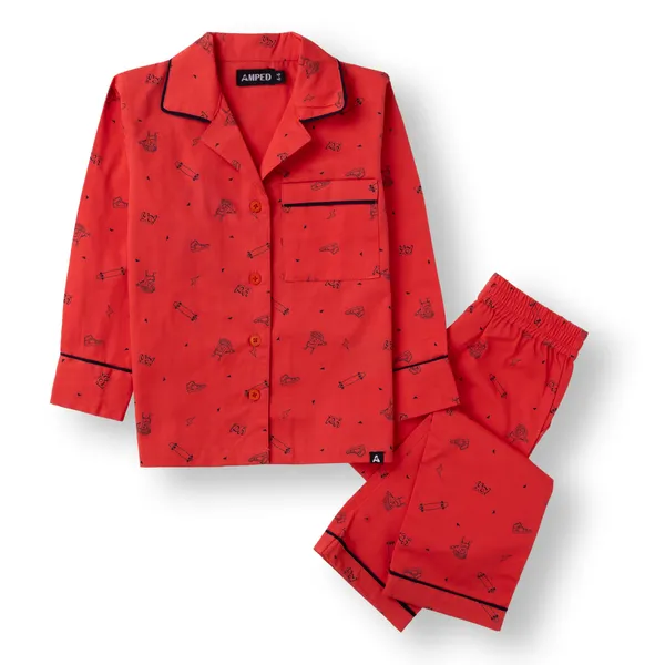 Red_Printed_Twill_Casual_Night-Suit_For_Unisex