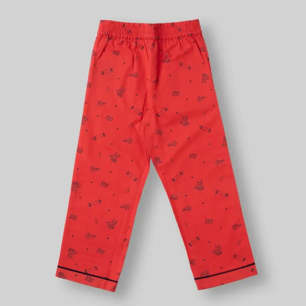 Red_Printed_Twill_Casual_Night-Suit_For_Unisex